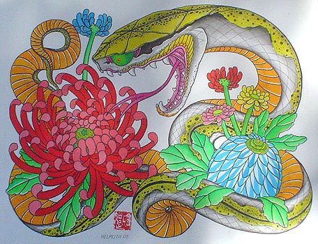 Art Galleries - Dana Helmuth - snake and mums
